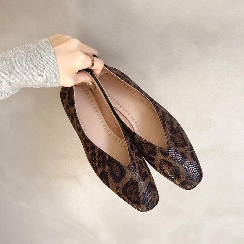 Livia | Leopard Print Square-Toe Ballet Flats