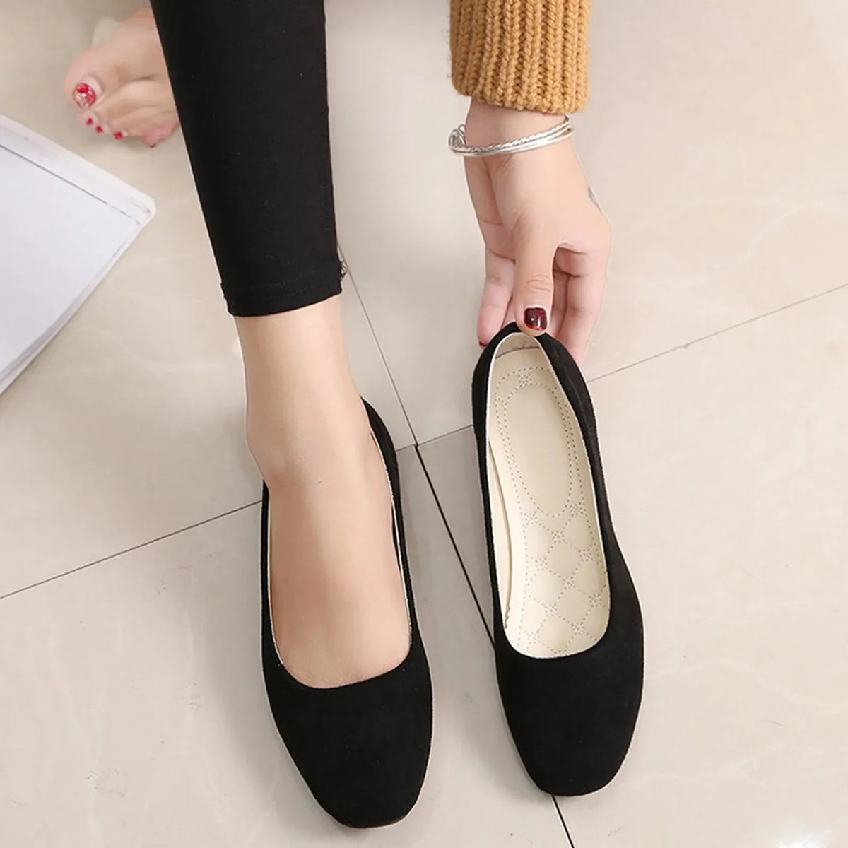 Ginevra | Basic Suede Ballet Flats with Square Toe