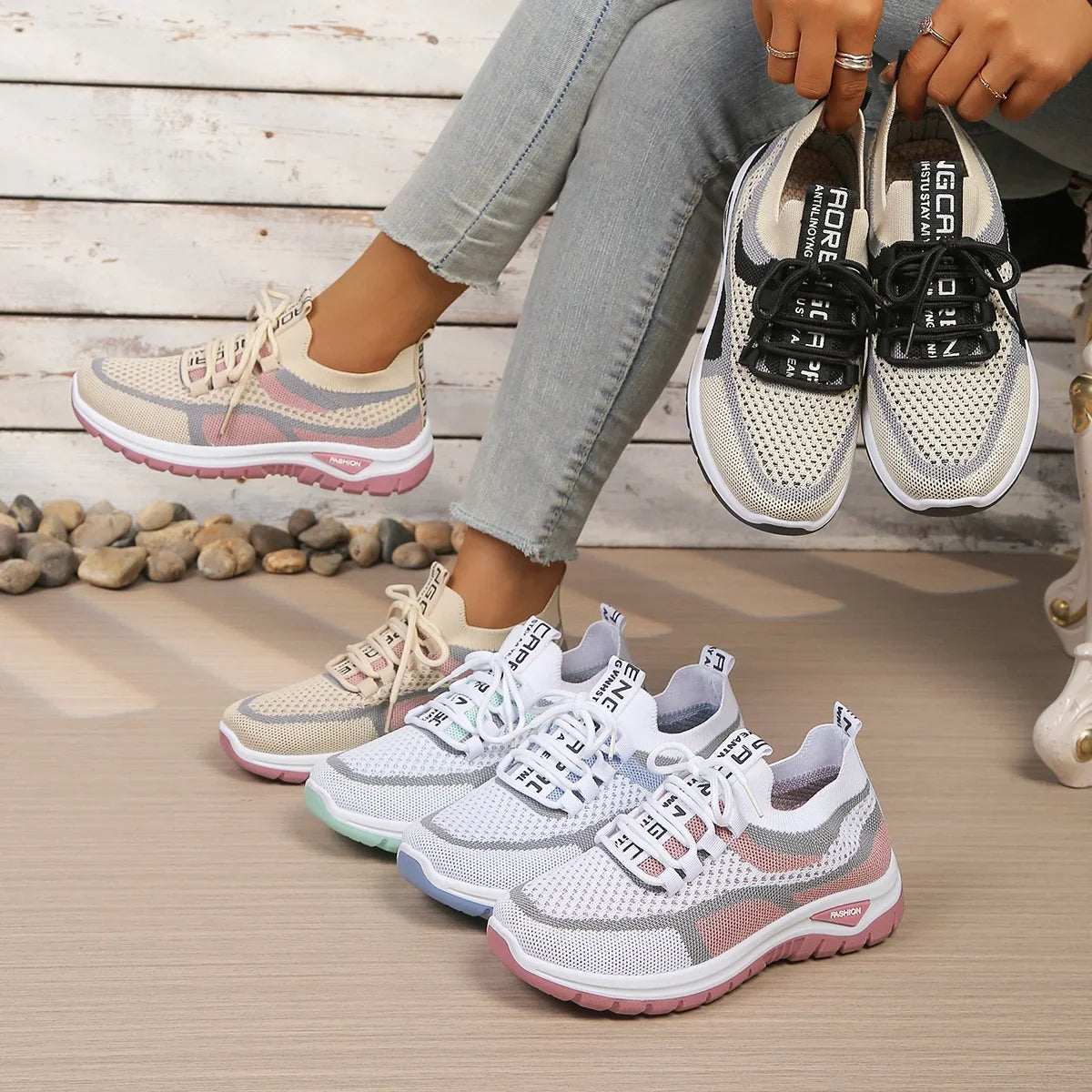 Greta | Two-Tone Breathable Mesh Sneakers