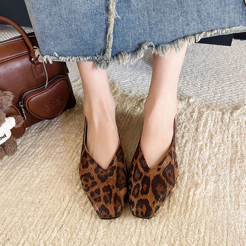 Livia | Leopard Print Square-Toe Ballet Flats