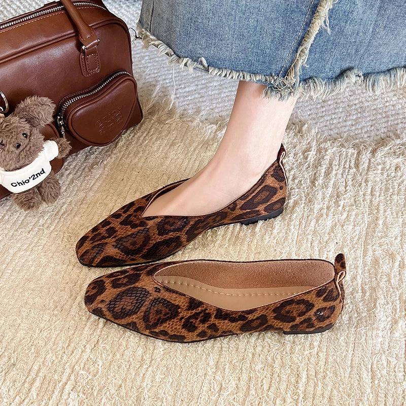 Livia | Leopard Print Square-Toe Ballet Flats