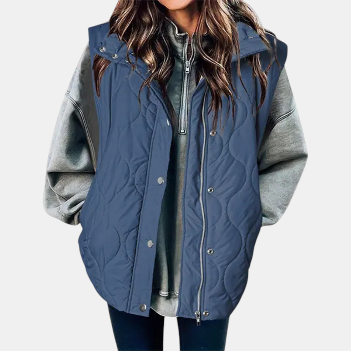 Susan | Women's Puffer Vest Quilted Zip Up Snap Button Sleeveless Coat