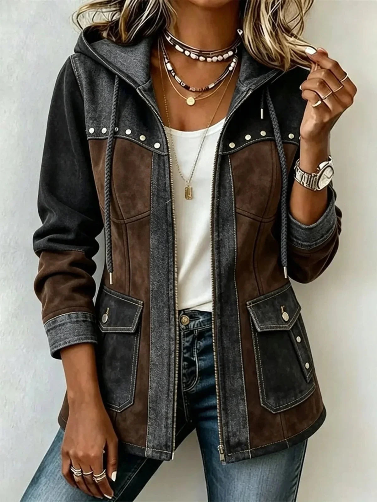 Véronique | Mixed-Fabric Hooded Jacket