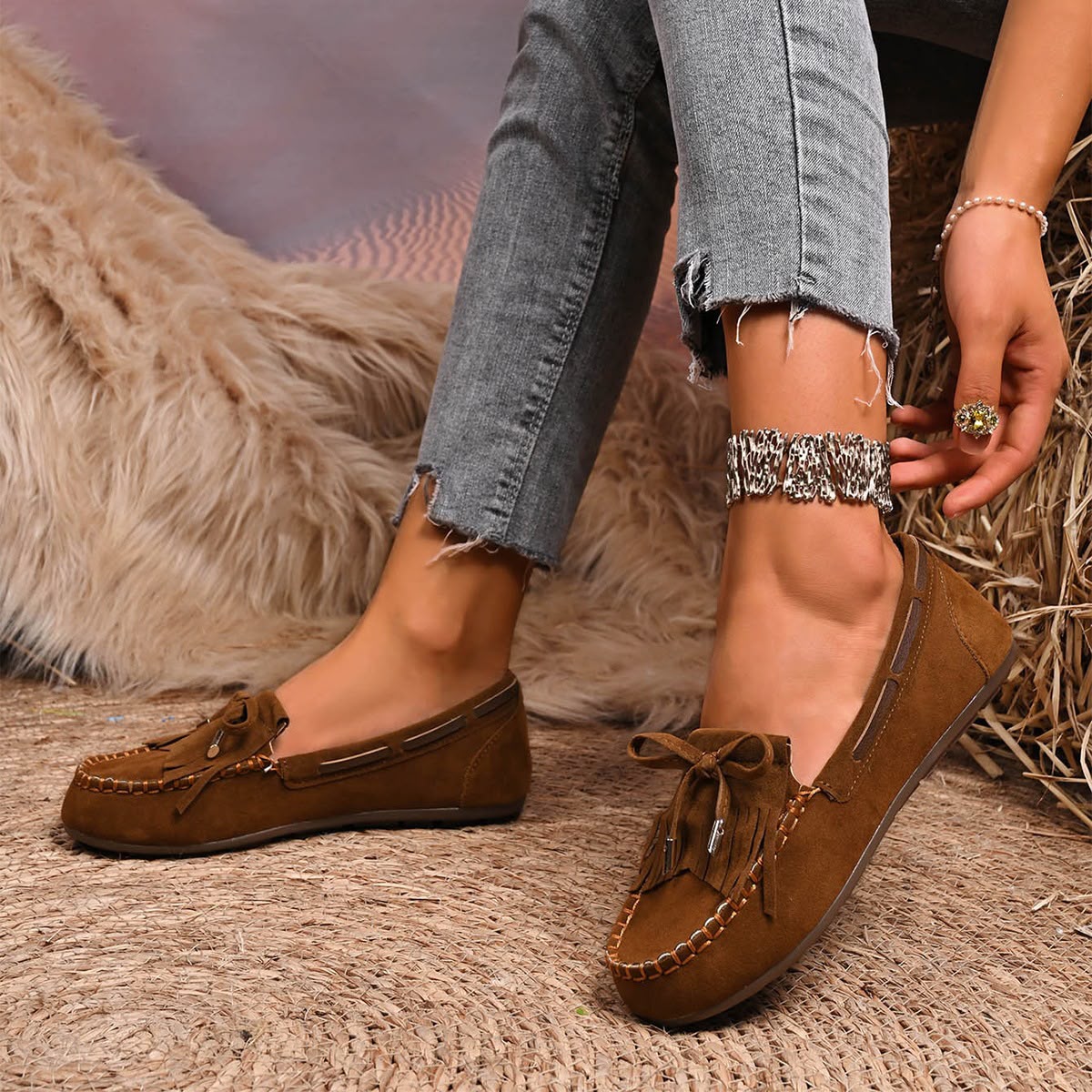 Sofia | Comfortable Loafers with Bow and Fringe