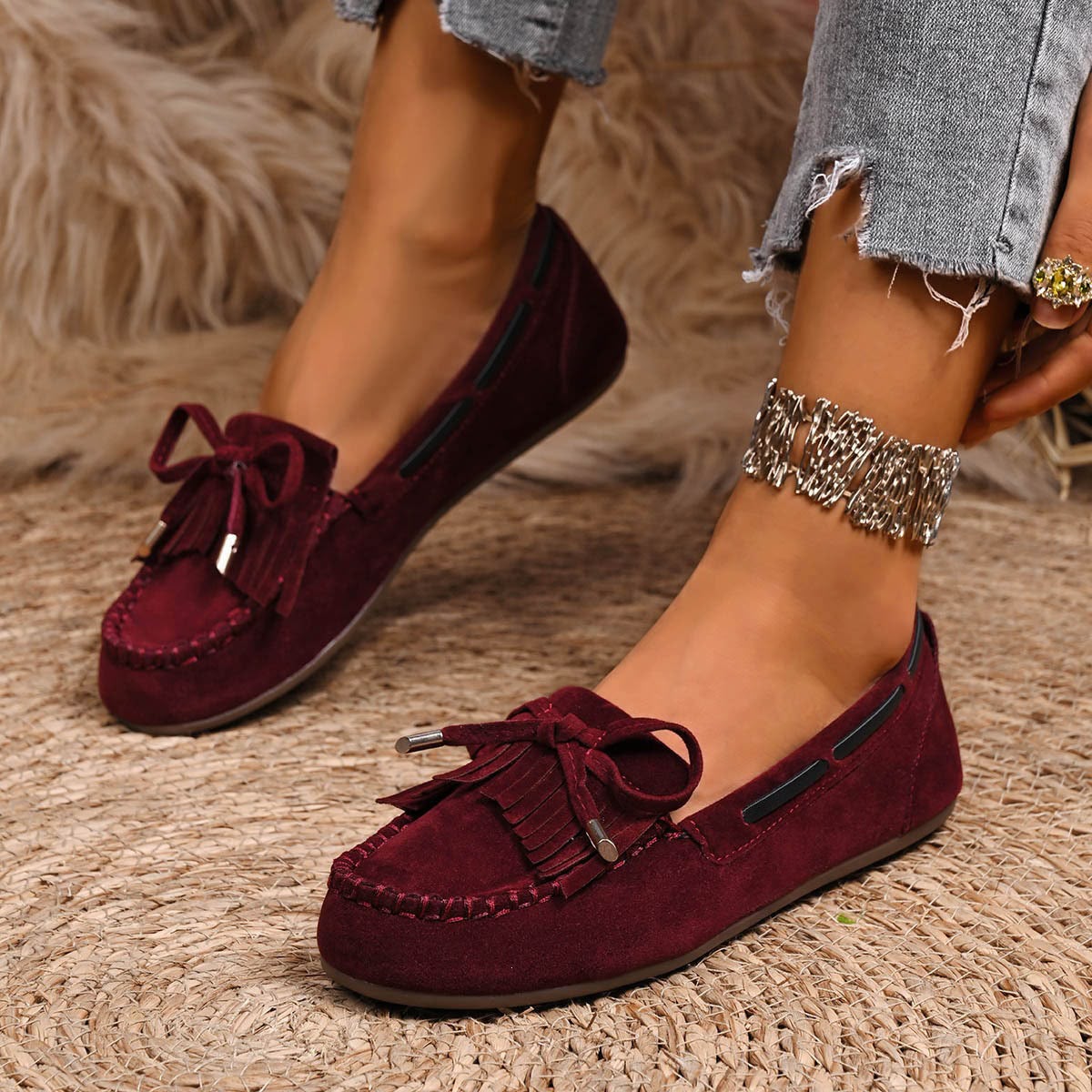 Sofia | Comfortable Loafers with Bow and Fringe