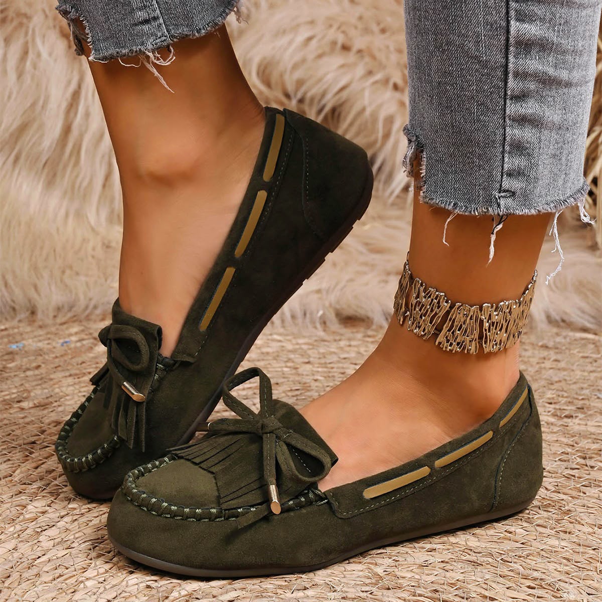 Sofia | Comfortable Loafers with Bow and Fringe