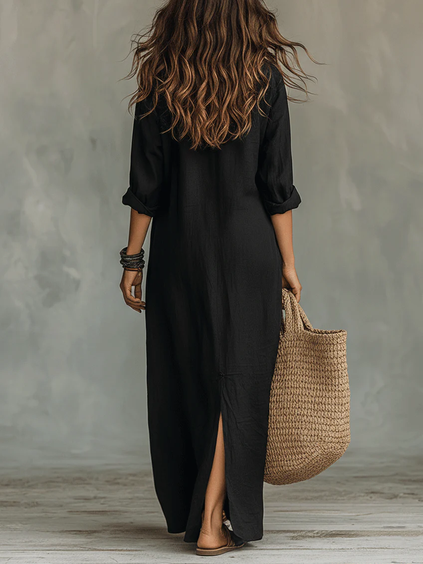 Céleste | Robe maxi décontractée col en V à boutons