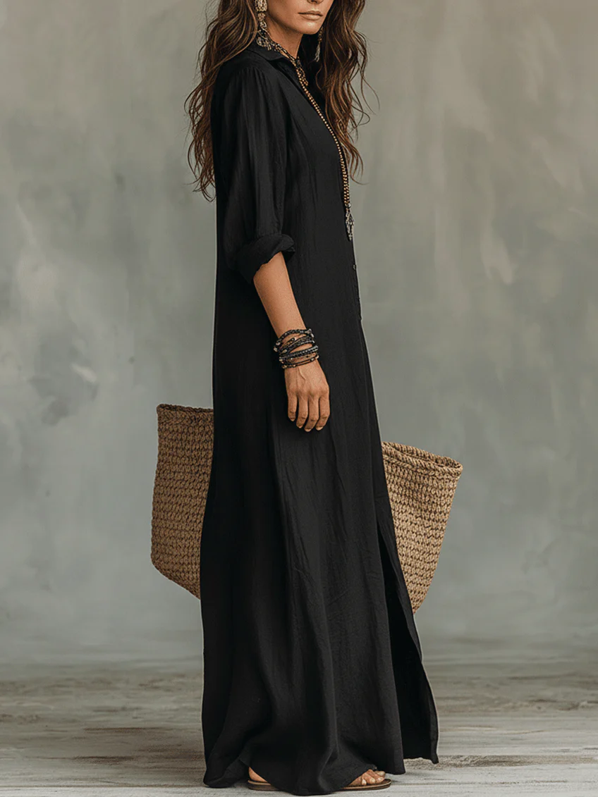 Céleste | Robe maxi décontractée col en V à boutons
