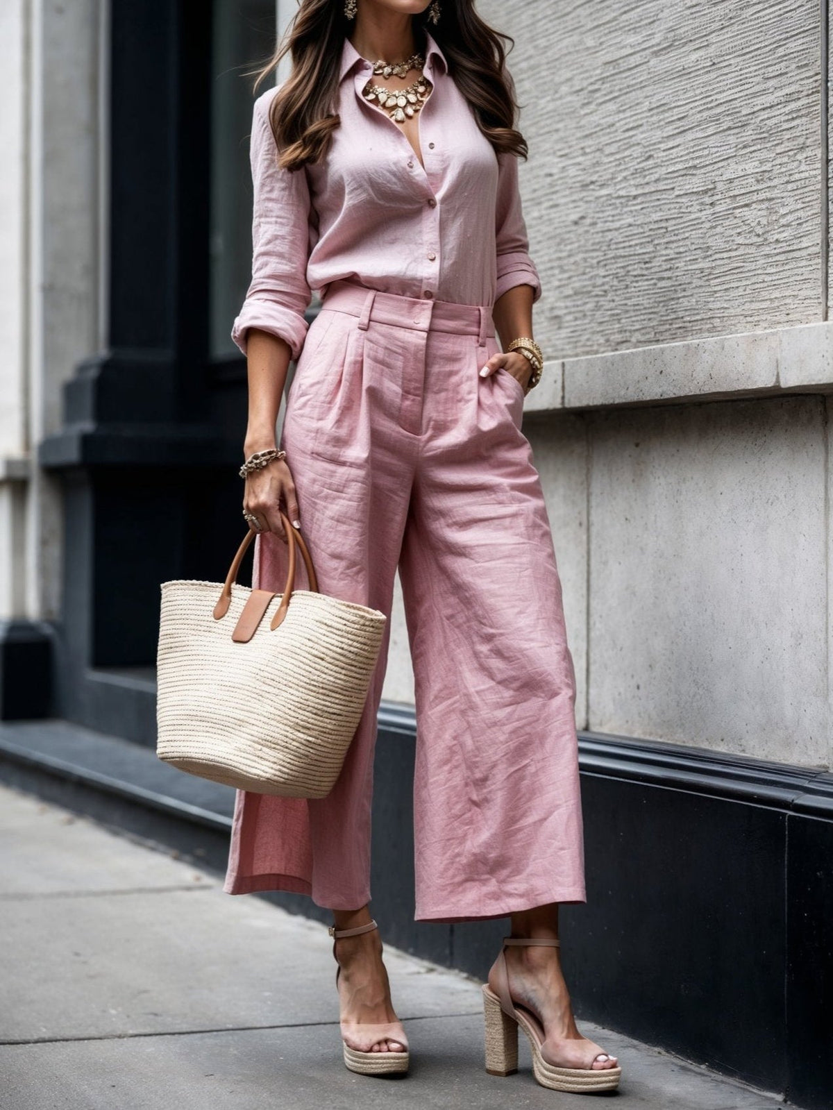 Élise | Ensemble en lin haut de gamme avec chemise ample et culotte