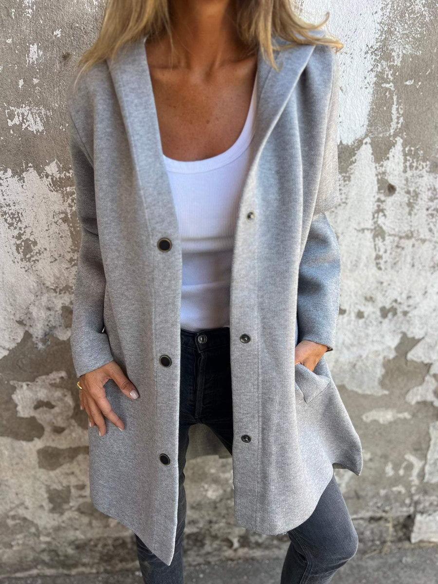 Clothilde | Long cardigan à capuche boutonné