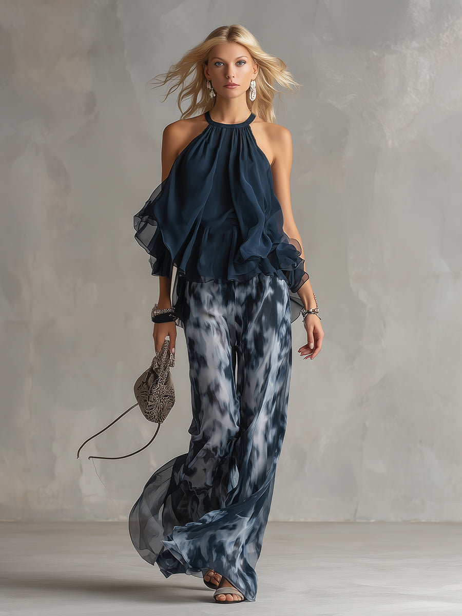 Vivienne | Ensemble élégant top volanté & pantalon large