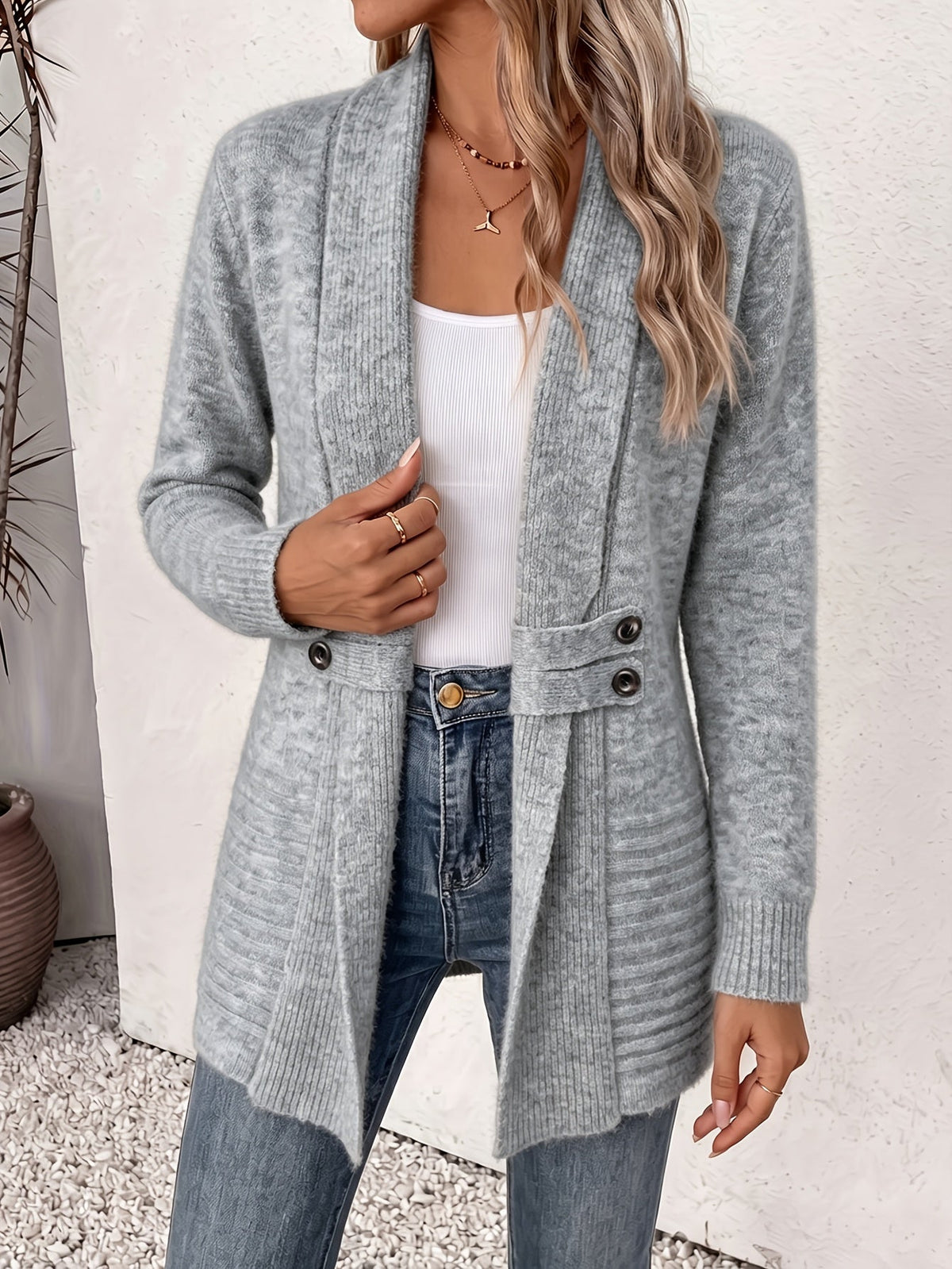 Harlow™ | Ribbed Knit Button-Tab Cardigan