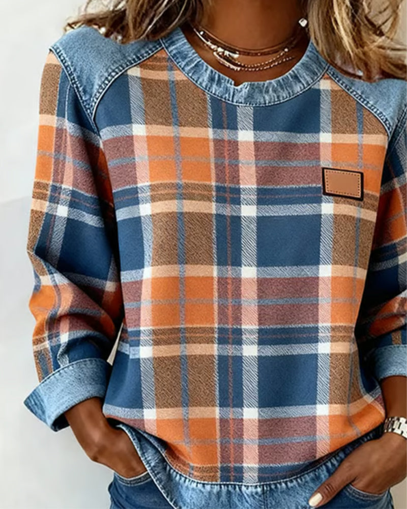 Élora | Chemise carreaux & denim