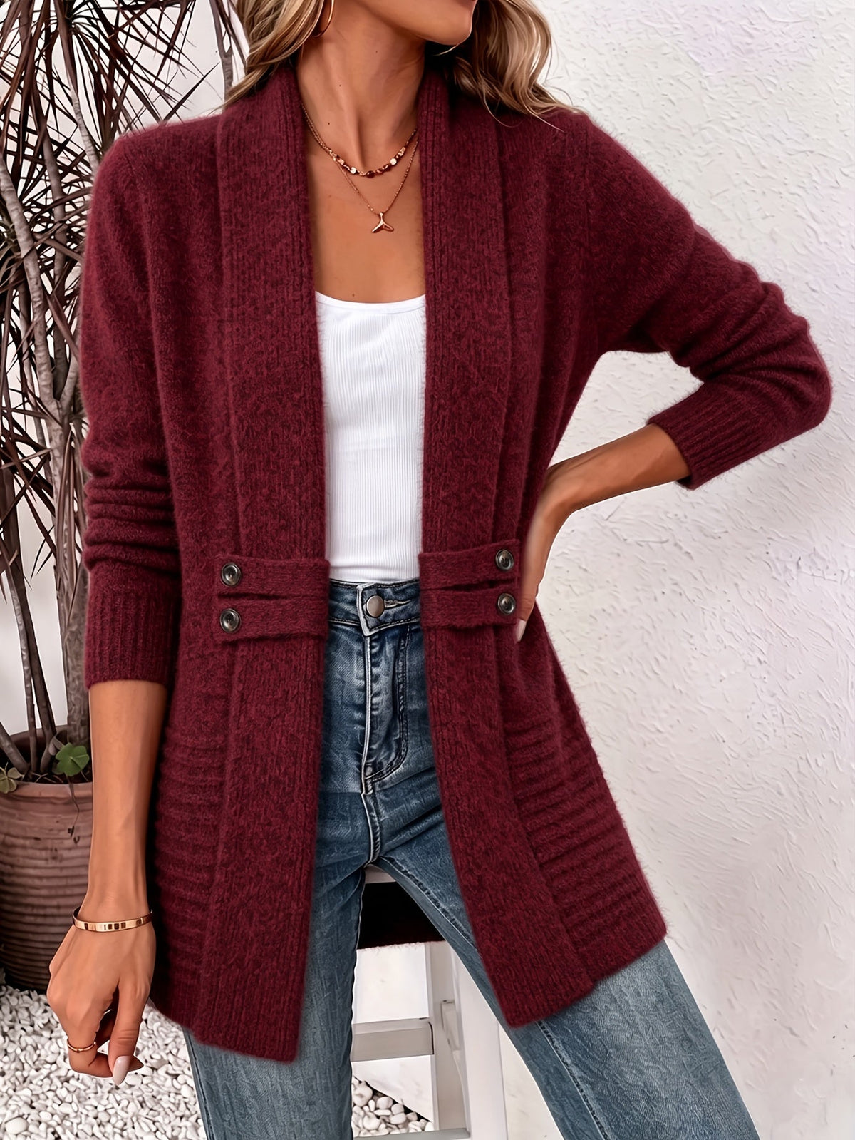 Harlow™ | Ribbed Knit Button-Tab Cardigan