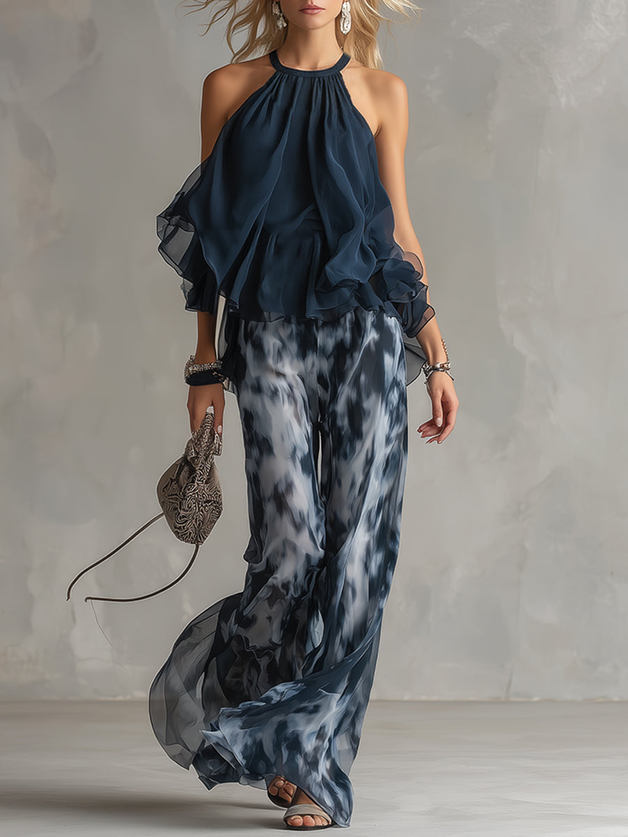 Vivienne | Ensemble élégant top volanté & pantalon large