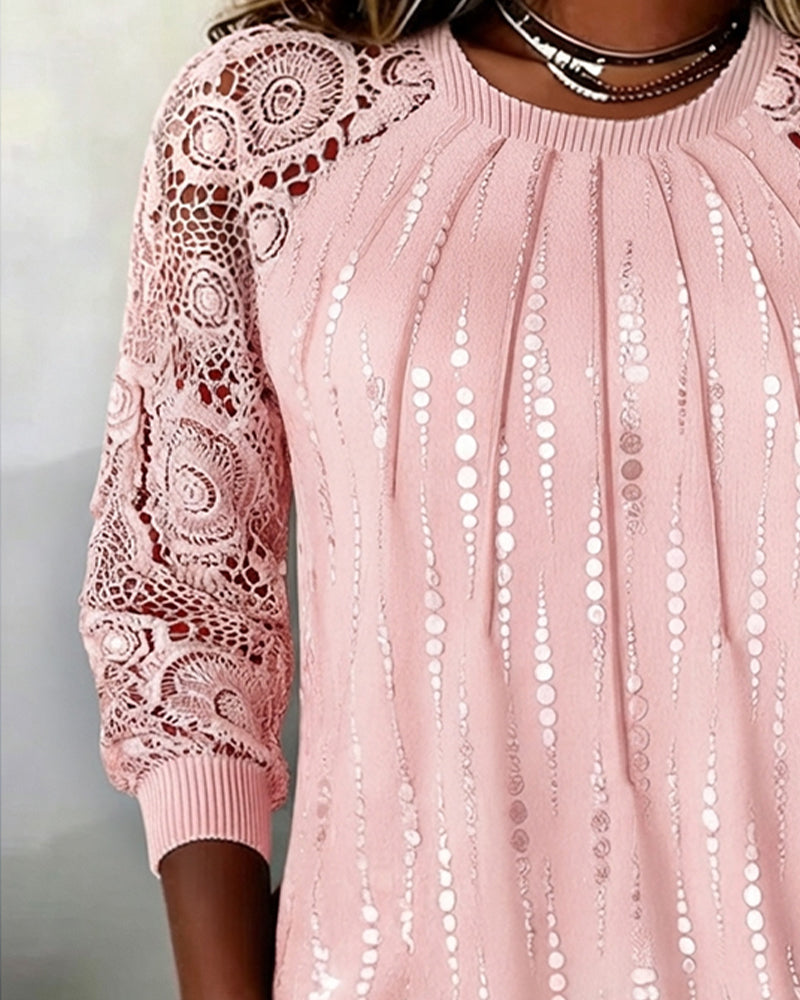 Morgen™ | Round Neck, High Neck, Gathered, Lace Polka Dot