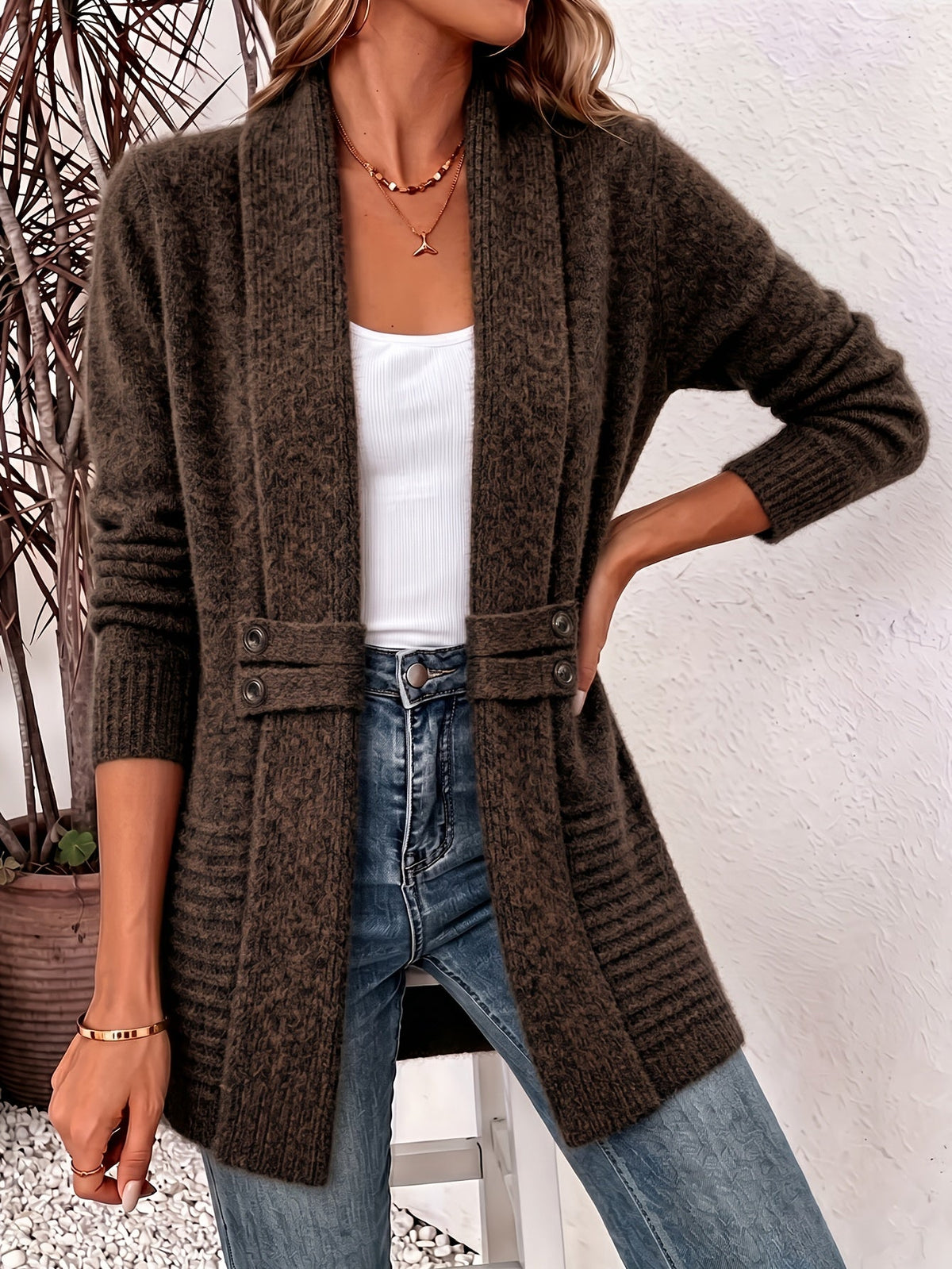 Harlow™ | Ribbed Knit Button-Tab Cardigan