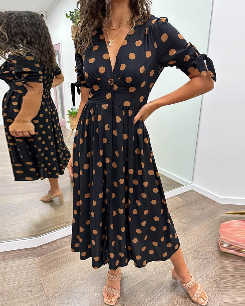Lucie | Élégante robe midi à pois ludiques