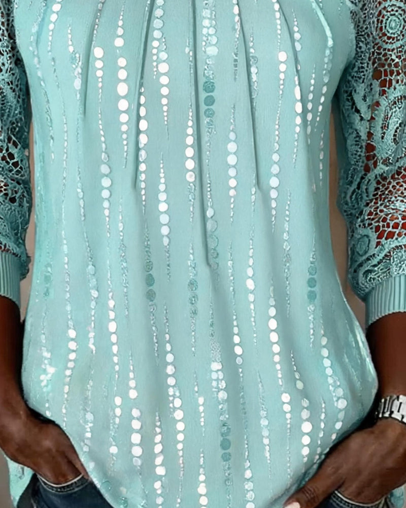 Morgen™ | Round Neck, High Neck, Gathered, Lace Polka Dot