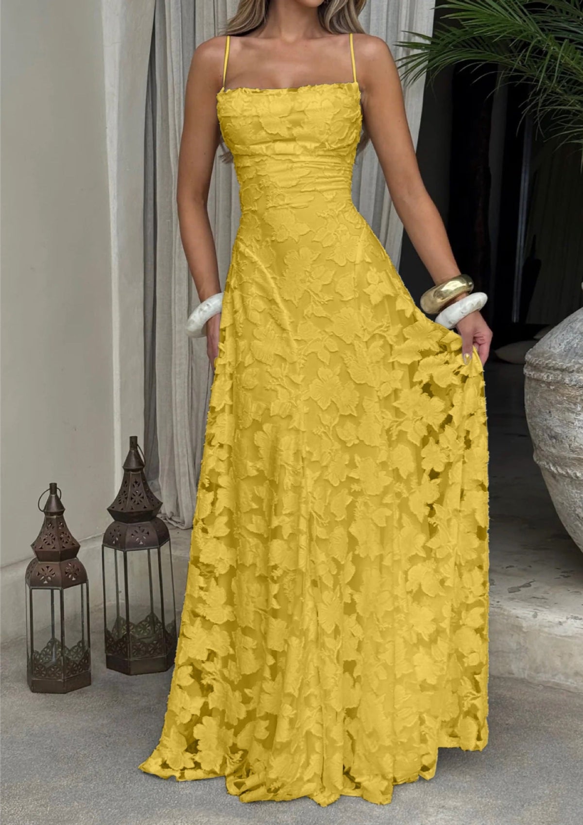 Soraya | Robe de soirée luxueuse en jacquard à encolure droite