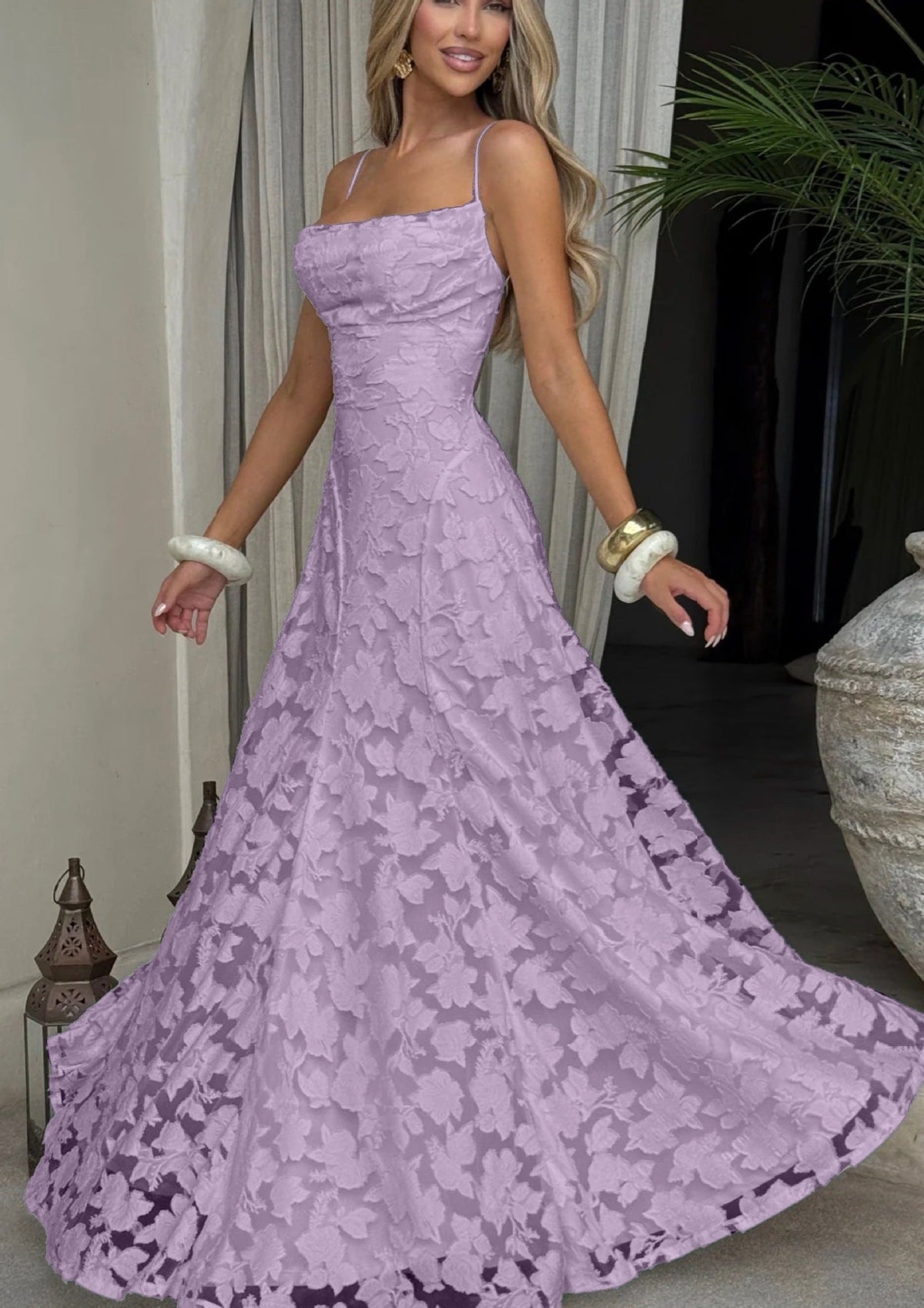 Soraya | Robe de soirée luxueuse en jacquard à encolure droite