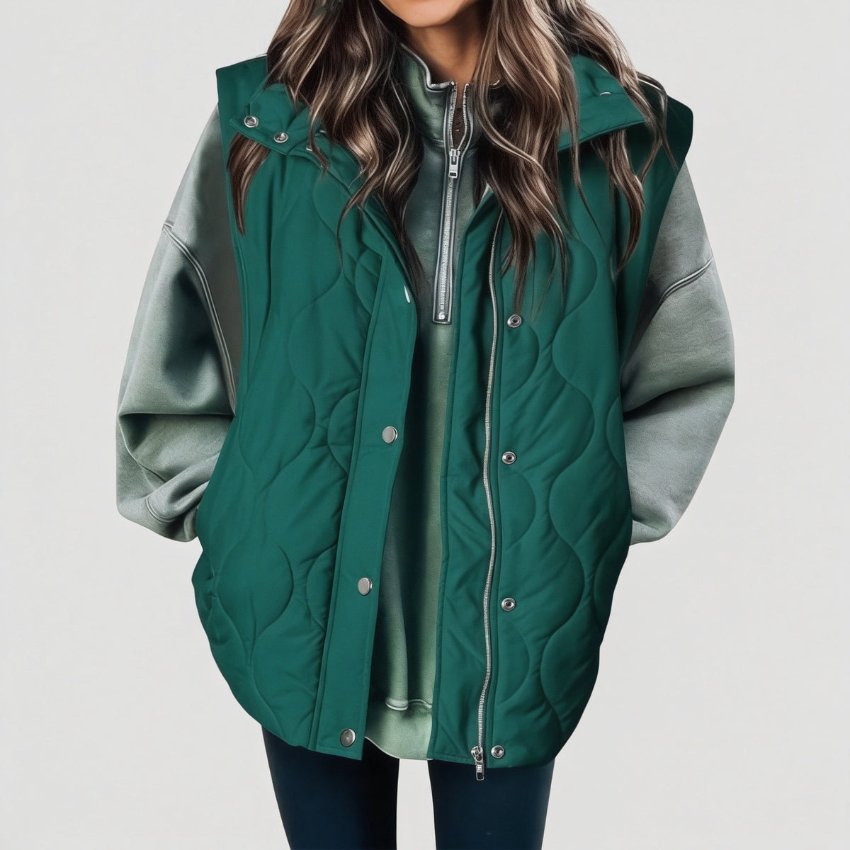 Susan | Women's Puffer Vest Quilted Zip Up Snap Button Sleeveless Coat