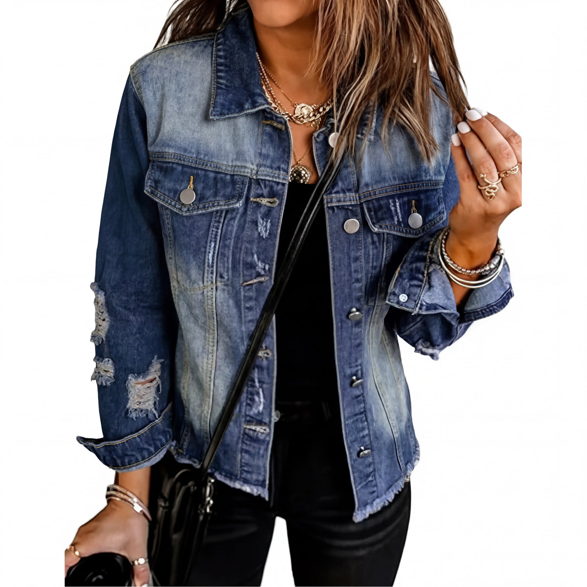 Candice | Jeans Jacket, Distressed Raw Hem Relaxed Fit