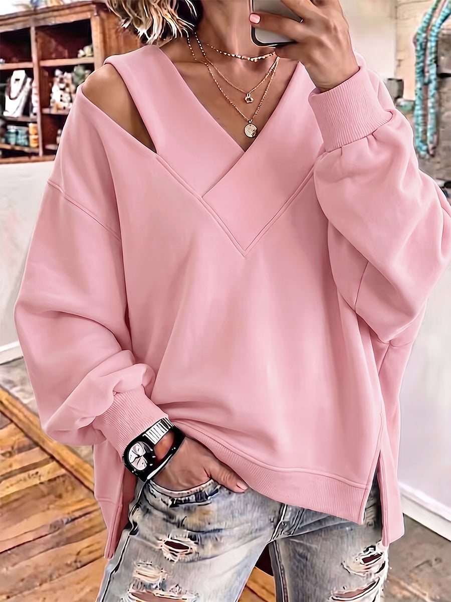Madison™ | Chic Cutout V-Neck Oversized Sweatshirt