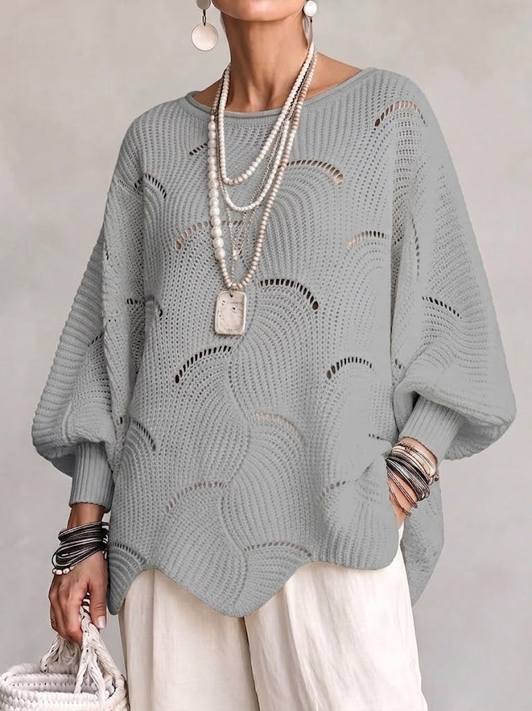 Julia™ | Hollow Wave Pattern Loose Lantern Sleeve Knit Top