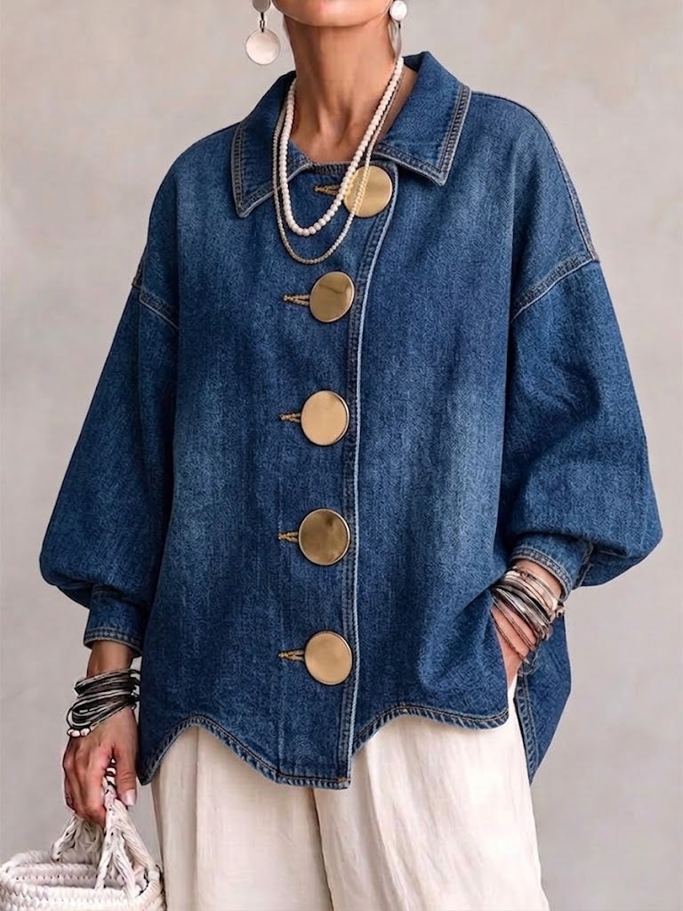 Claire™ | Collared Oversized Denim Jacket With Large Metal Buttons