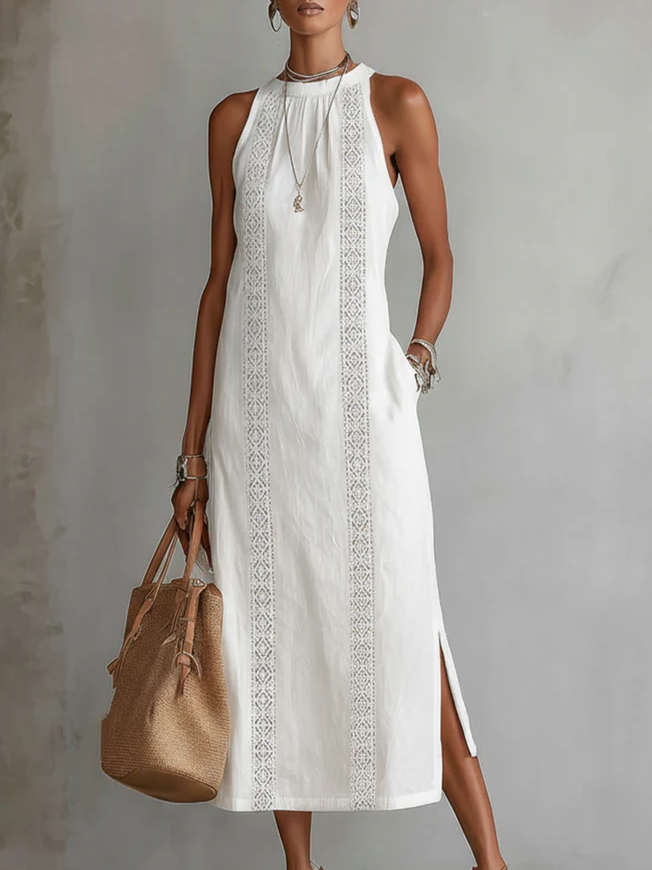 Claire | Robe midi en lin à col mao