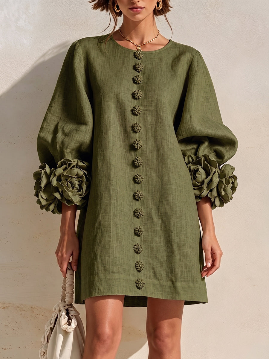 Ella™ | Romantic Blush 3D Floral Sleeve Mini Dress