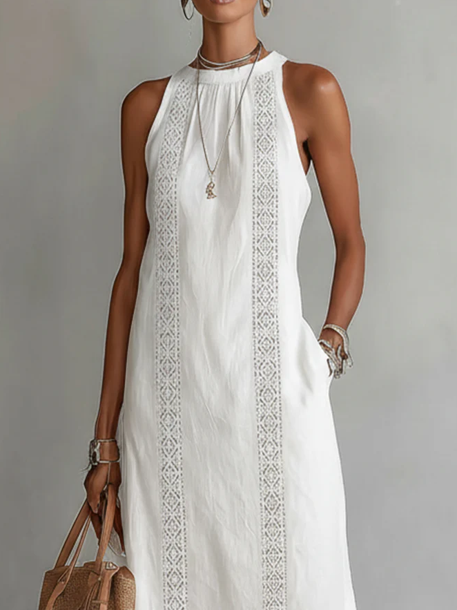 Claire | Robe midi en lin à col mao