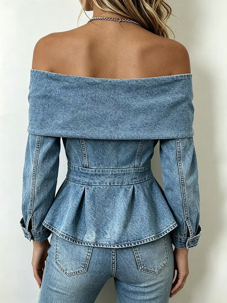 Sophia™ | Chic Off-shoulder Denim Peplum Top