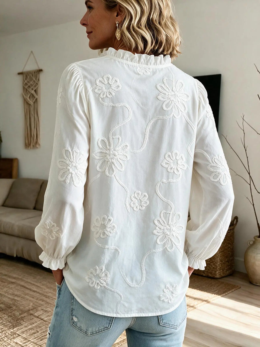 Bella™ | Women's Cotton long-sleeved Embroidered Ruffled Blouse/Shirt