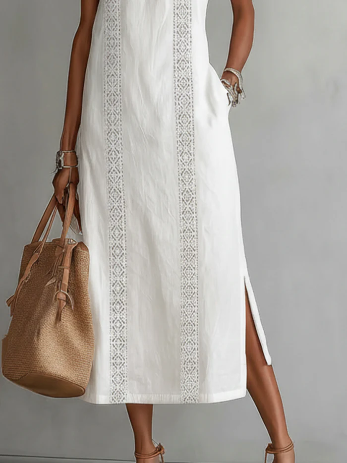 Claire | Robe midi en lin à col mao
