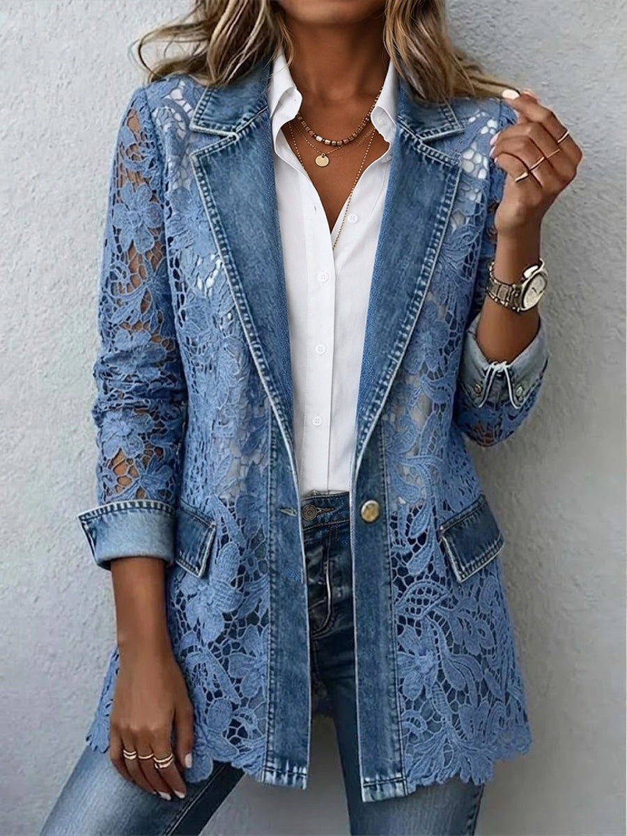 Savannah™ | Stylish Casual Denim Jacket With Paneled 3d Lace Details