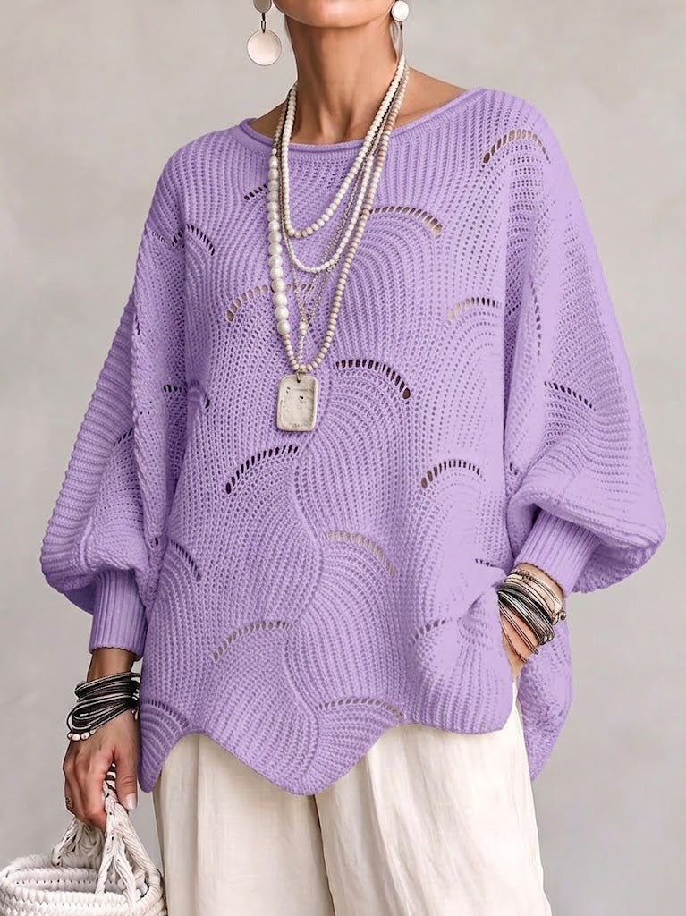 Julia™ | Hollow Wave Pattern Loose Lantern Sleeve Knit Top