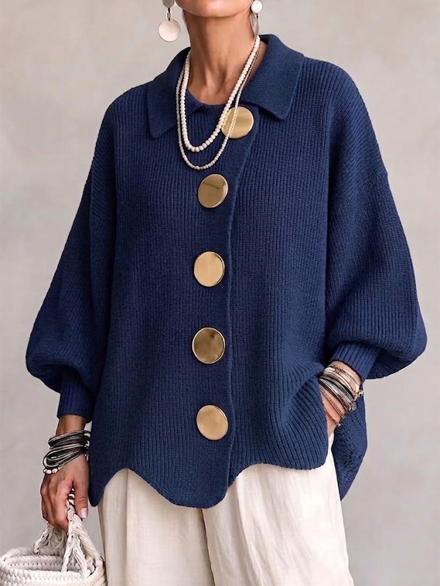 Avery™ | Oversized Collared Knit Cardigan With Large Metal Buttons