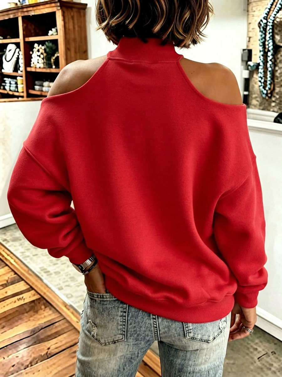 Evelyn™ | Chic Oversized Mock Neck Sweatshirt With Bow Detail