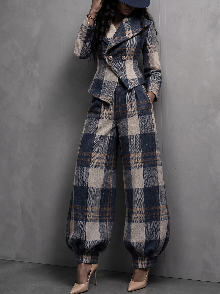 Grace™ | Sophisticated Plaid Wool-Blend Tailored Blazer
