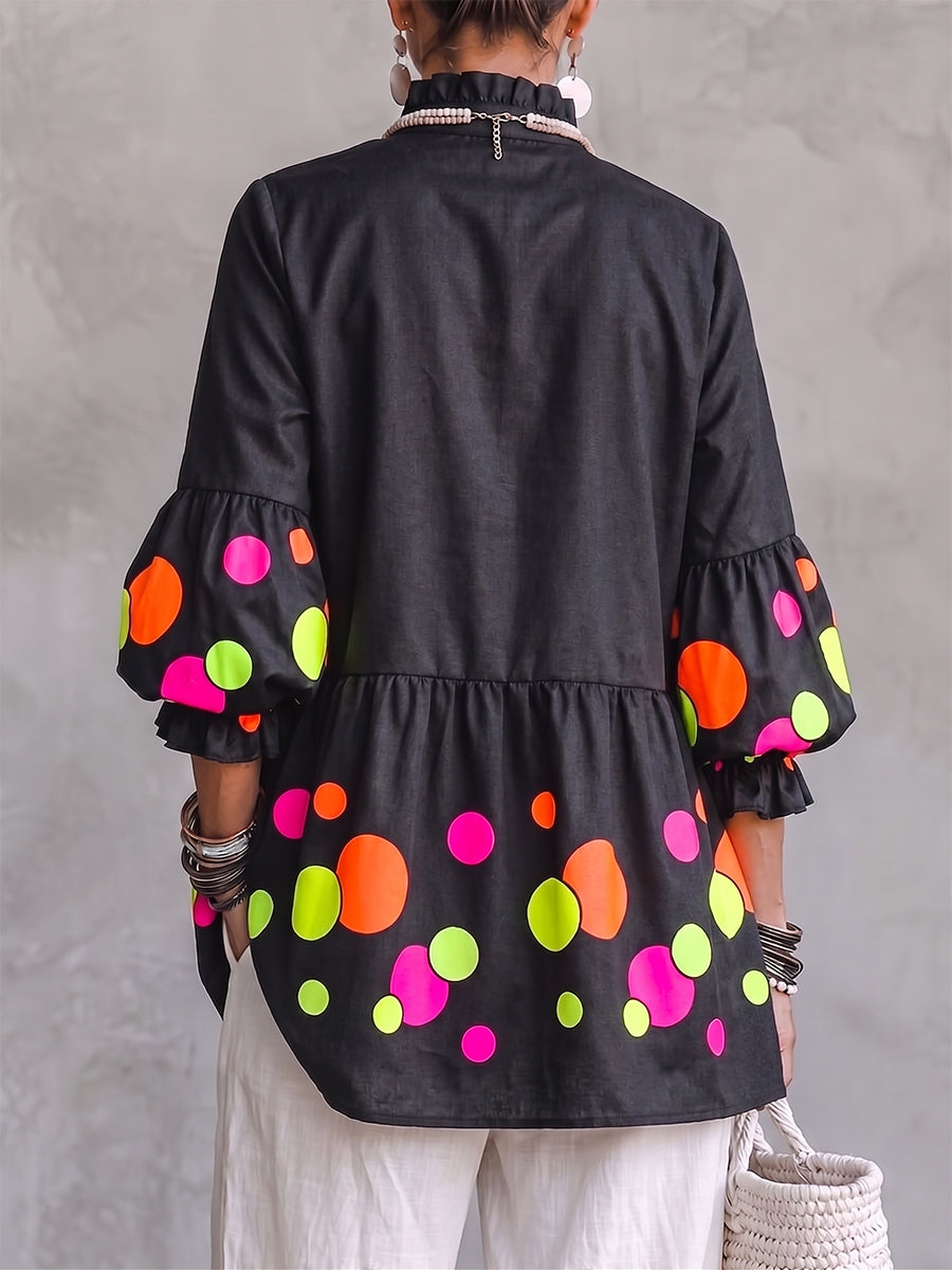 Kennedy™ | Artistic Neon Polka-Dot Linen Peplum Tunic