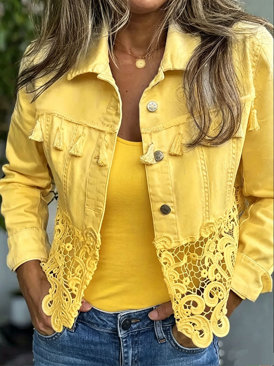 Isla™ | Bohemian Fringe & Lace Denim Jacket