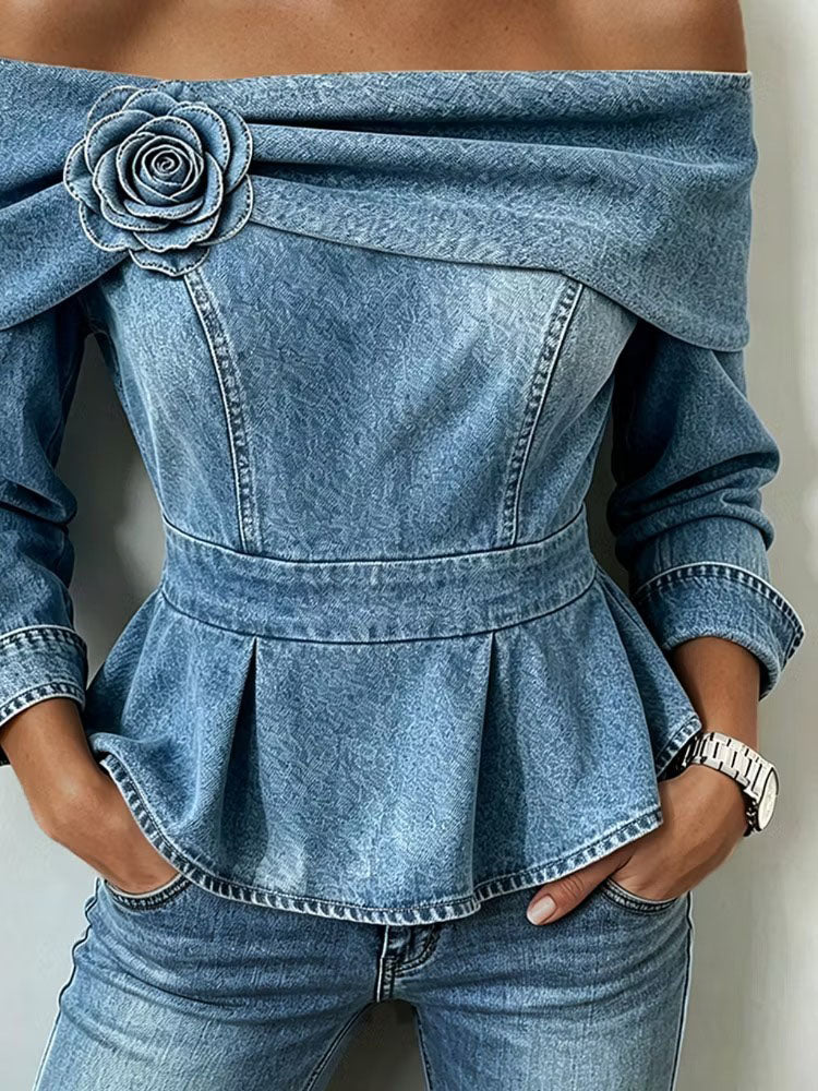 Sophia™ | Chic Off-shoulder Denim Peplum Top