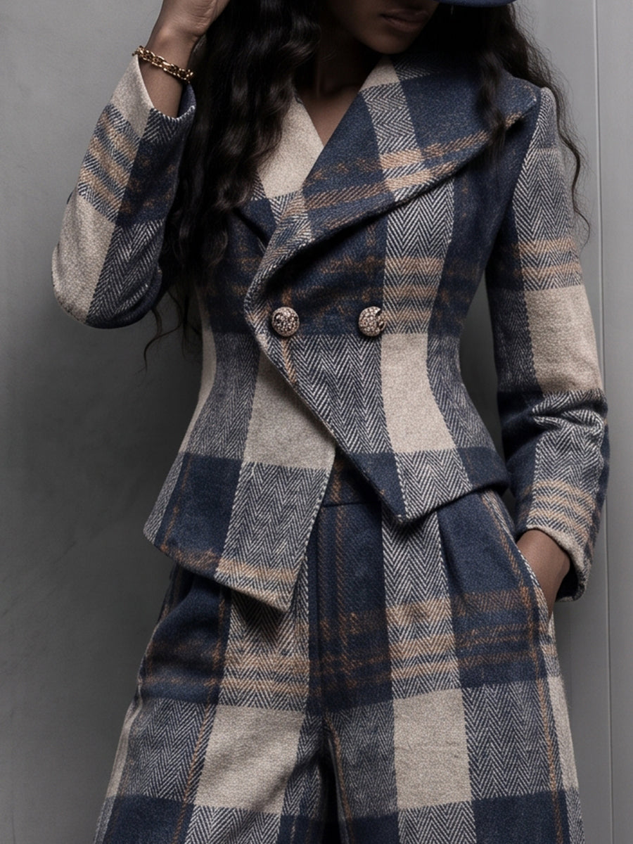 Grace™ | Sophisticated Plaid Wool-Blend Tailored Blazer