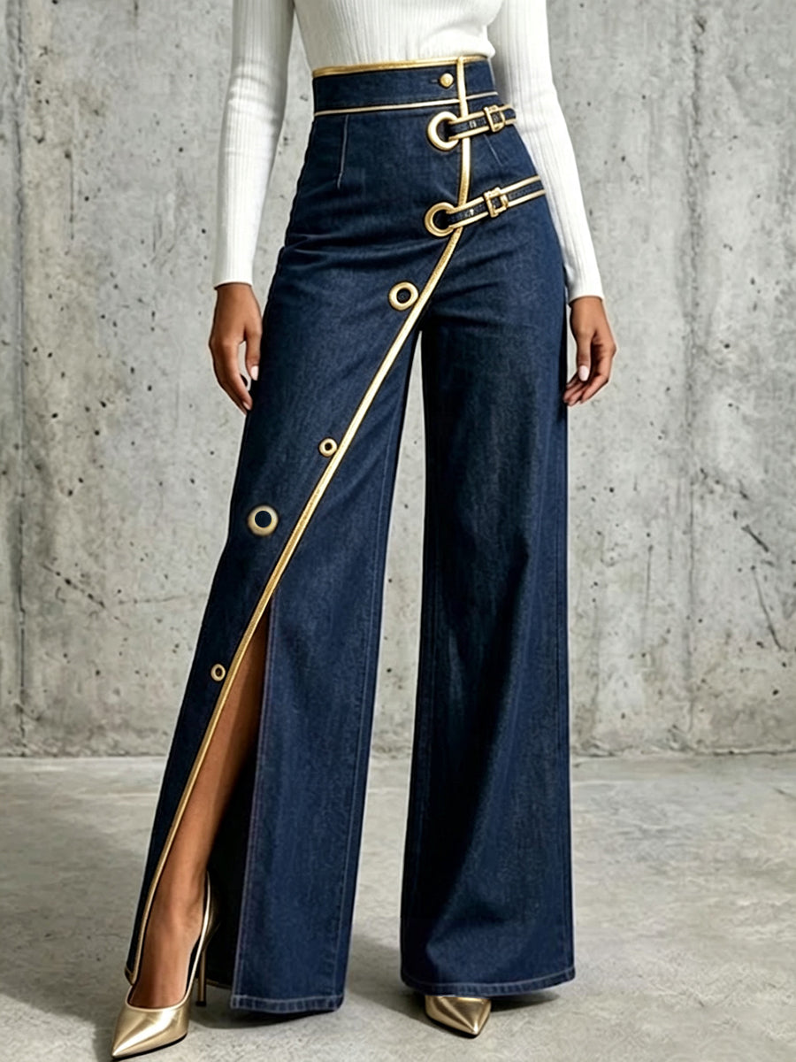 Abigail™ | Exquisite And Elegant Jeans With Gold Piping.