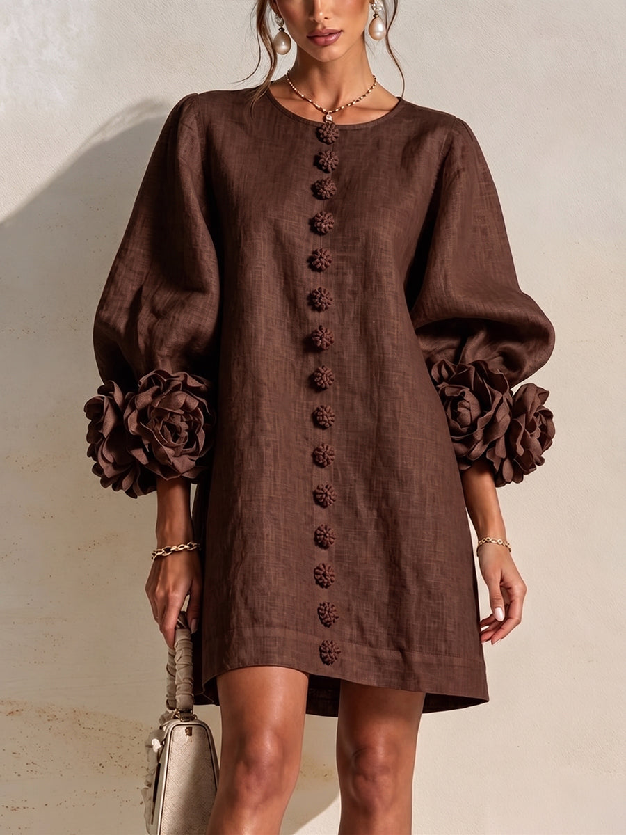 Ella™ | Romantic Blush 3D Floral Sleeve Mini Dress