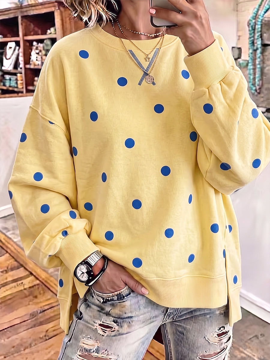 Olivia™ | Chic Sunshine Yellow & Blue Polka Dot Sweatshirt