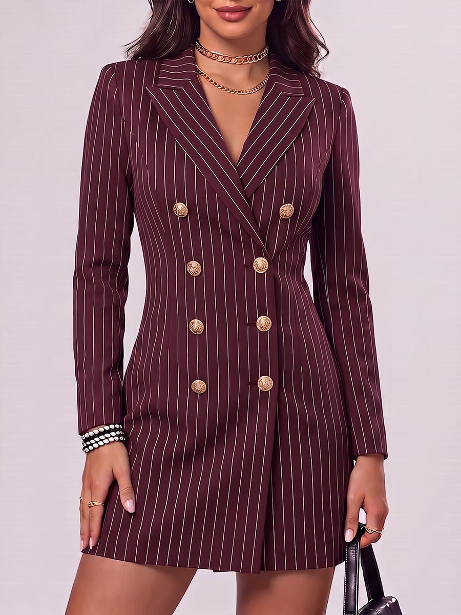 Sadie™ | Women's Striped Printed Lapel Long-sleeved Casual Slim-fit Suit Dress
