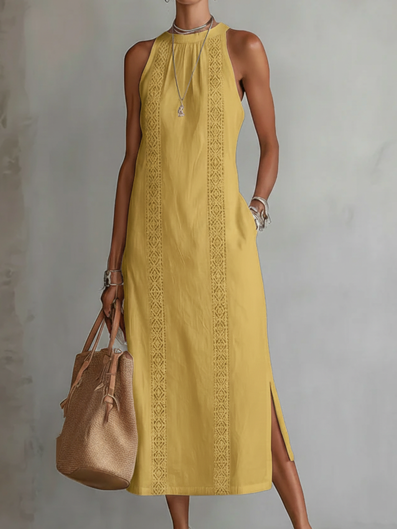 Claire | Robe midi en lin à col mao